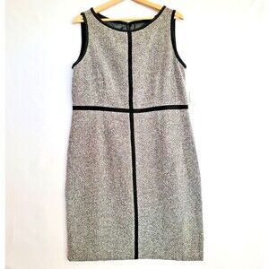 Jones Studio NWT Dress 16P Blk Trim Gray Tweed Office Career Minimalist Capsule